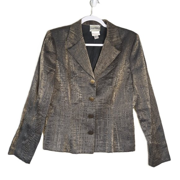 Vtg Joseph Ribkoff Green Metallic 4-Button Blazer 6 - Picture 1 of 8